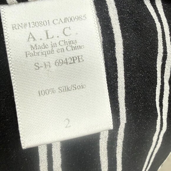 ALC Silk Striped Christopher drawstring dress black white Size 2 - Picture 10 of 14